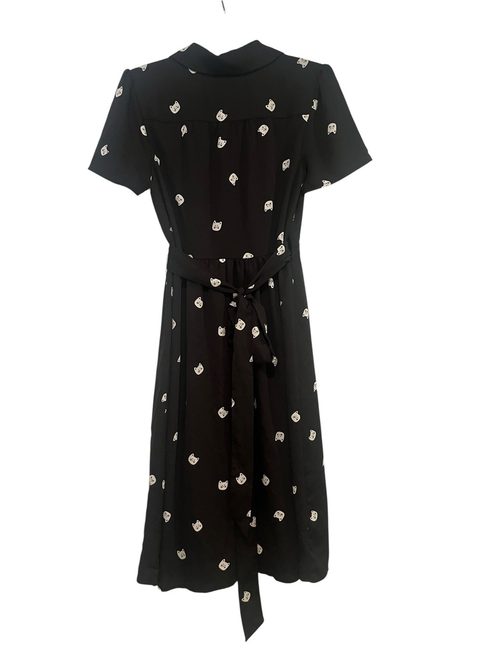 Modcloth "Tied and Timeless" Black Midi Wrap Dress with White Kitty Cat Print - Picture 5 of 11